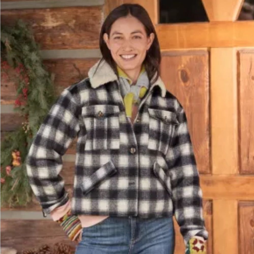 SUNDANCE | Sutherland Plaid Button Jacket Shearling Collar Women’s Size PXS